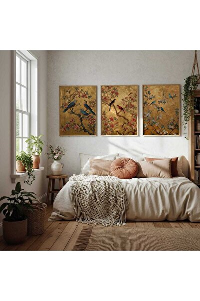 woodhomeworks Wooden Framed 3-Piece Painting Gold Colors Qmrc