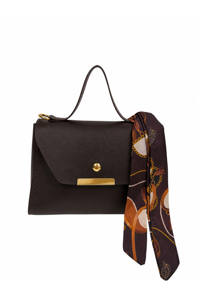 Valenbags Black Faux Leather Scarf Detailed Shoulder & Clutch Bag
