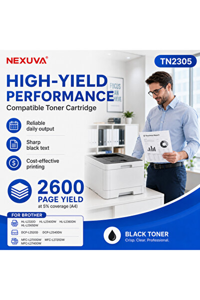 Nexuva خرطوشة حبر أسود متوافقة مع طابعات براذر TN2305 - إنتاجية عالية تصل إلى 2,600 صفحة
