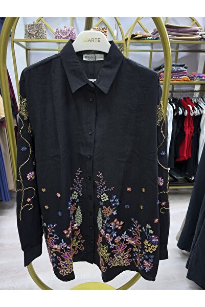 Omka Moda Omka Kadın Önü ve Kolları Renkli Boncuk Işlemeli Düğmeli Modal Kuma...