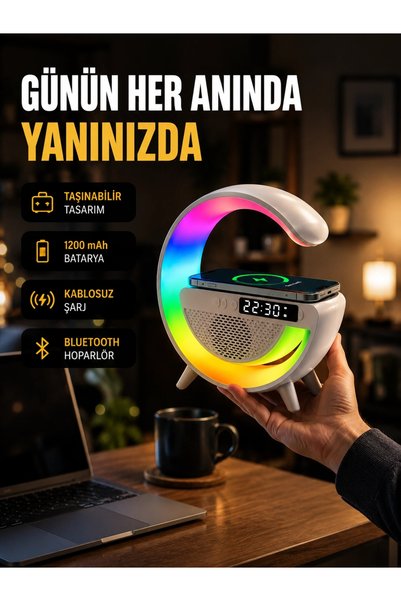 Epilons Kablosuz Şarjlı Led Masa Lambası Çalar Saat Ve Beyaz Gürültü Özellikli