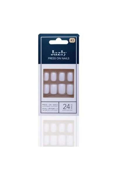 Jazly , Nails, White Color, Square Shape, with Glue Model No. 3 - 24 Pieces