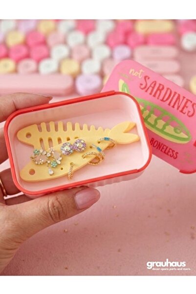 GRAUHAUS Sardine Cans Sardines Jewelry Box - Pink & Yellow Ring, Earring, and Accessory Organizer