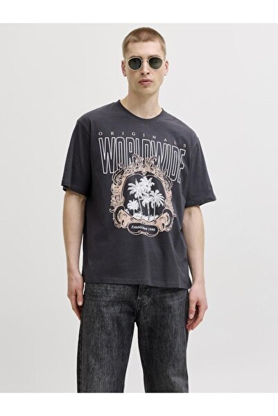Jack & Jones Μπλούζα κοντομάνικη ανδρική "Tropical Print' γκρι