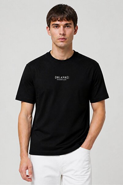 BLANK ESSENTIALS Men Crew Neck Short Sleeve Brand Logo T-Shirt, Black