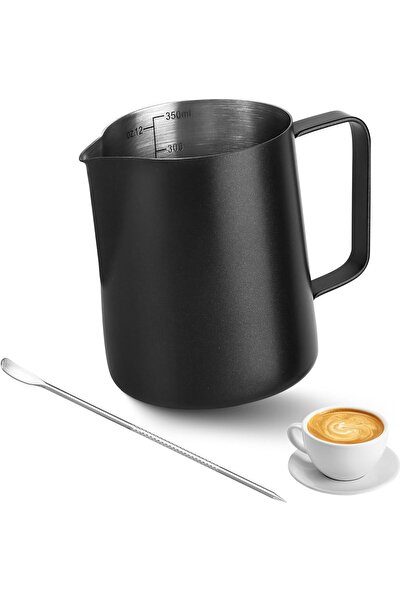 STARSTAR 350ml stainless steel milk jug, black, with graduations, convenient ...