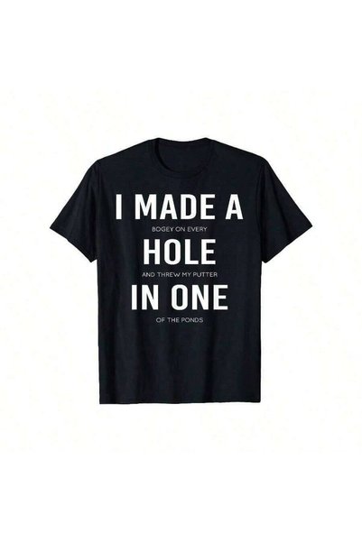 KYMC07 قميص رجالي مضحك بتصميم "I Made A Hole In One"، قطن أسود محبوك، تي شيرت صيفي كاجوال، مناسب للاعبي الغولف، يُغسل يدويًا فقط، ملابس رياضية للمشجعين، تي شيرت بنصوص مرحة. |   قميص مبتكر