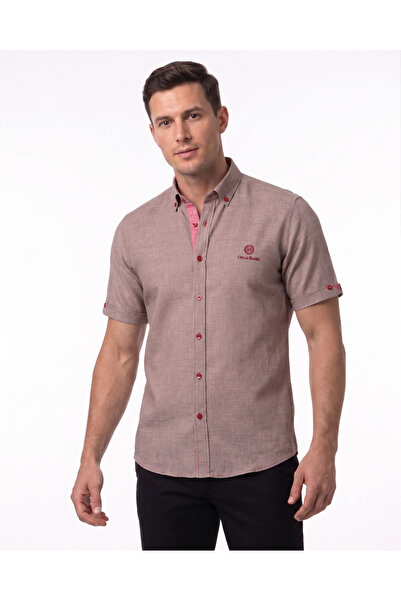 OSCAR BANKS Men's Beige 100% Linen Short Sleeve Summer Shirt
