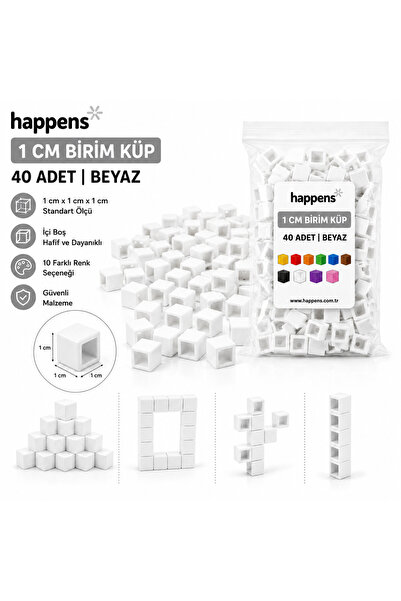 HAPPENS Birim Küp 1 cm 40 Adet Beyaz– Matematik Materyali, Eğitici Oyuncak, M...