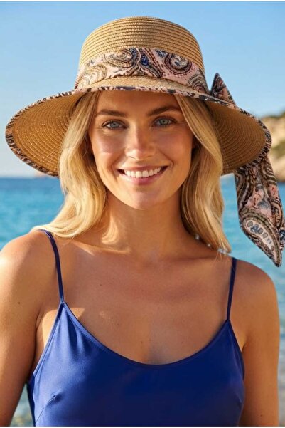 Uniquetrenders Women's Patterned Shawl Scarf Straw Hat with Wide Brim Summer ...