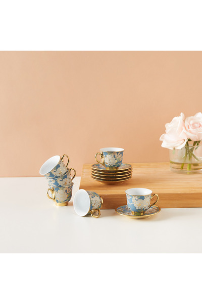 Lifestyle Floral Print 12-Piece Porcelain Cup and Saucer Set
