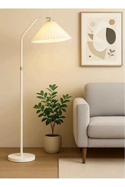Generic مصباح أرضي LED عصري بتصميم قوسي مع غطاء قماشي أبيض، مصباح قائم قابل ل...