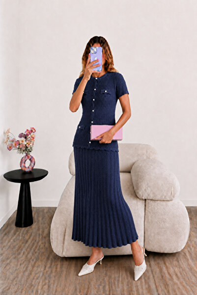 Ekim Store Shimmering Pocketed Pleated Short Sleeve Maxi Dress