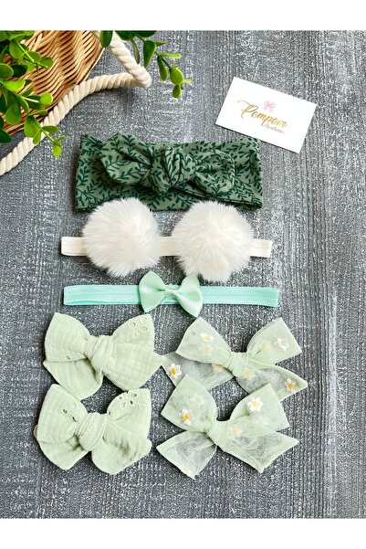 pempem bandana مجموعة مشابك باندانا خضراء للفتيات الصغيرات