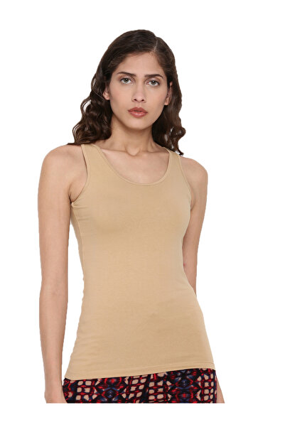 De Moza By Styli Beige Knit Cotton Blend Fitted Tank