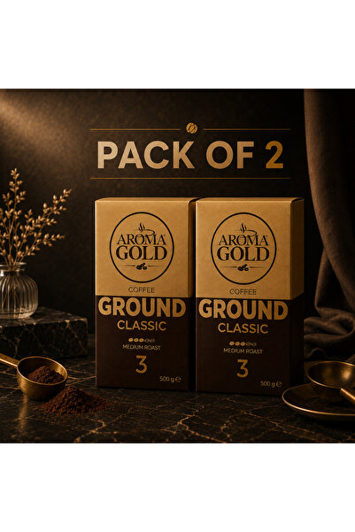AROMA GOLD Classic Cafea Măcinată, 2 x 500 g – Medium Roast, Intensitate 3
