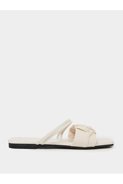 Take Two By Styli Cream Ruched Strap Flat Sandals