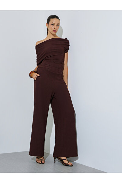 Styli Brown Textured Wide Leg Trousers