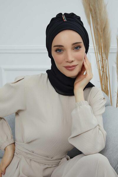 Aisha's Design عمامة شيفون جاهزة مزينة بأحجار ملونة، HT-51، HT-51