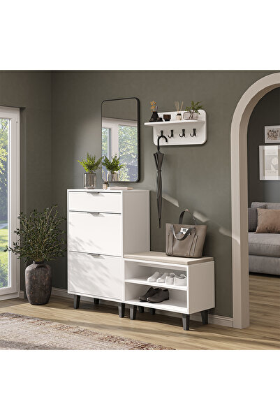 ROOMART Nord Vestiyer Takımı Askılıklı, Ayakkabılık Dolabı, Bench, Modüler, D...