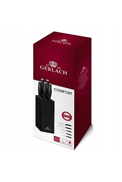 Gerlach COMFORT 985 Set de 5 cuțite în bloc negru + placă de stejar 30x24 cm