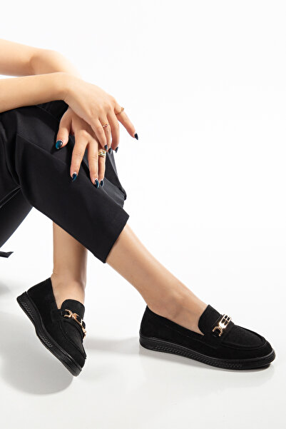 DN2S Women's Suede Loafer Shoes with Metal Accessories