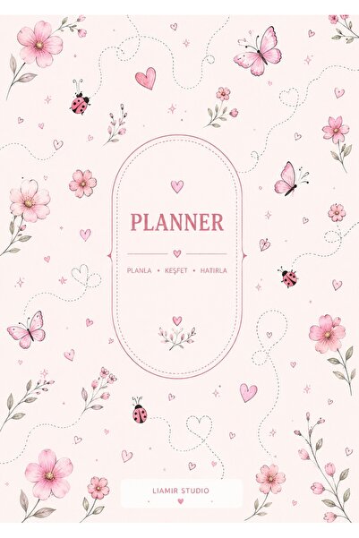 Haftalık Planlyacı /Ajanda-Pembe çiçekli/Laminasyonlı Karton kapak /A5 boyut