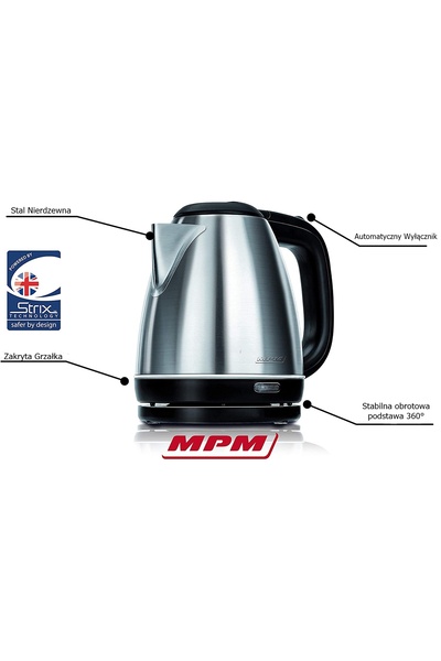 MPM CEAȘCĂ ELECTRICĂ DIN OȚEL ARGINTIU, 1 L, 1600 W