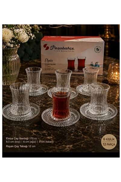 Paşabahçe elysia Çay seti 6 kısilik 12 parça bardak 170 cc Tabak 12 cm rayan ...