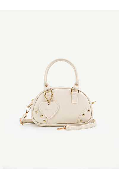 SHAKA Cream Shk 339 Faux Leather, Zippered, Trok, Heart Charm Detailed, Women...