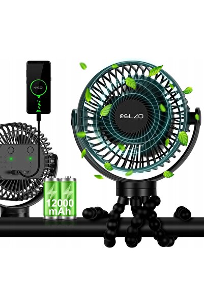 NO BRAND ELZO Ventilator USB 12000mAh cu LED, clemă de prindere, telecomandă,...