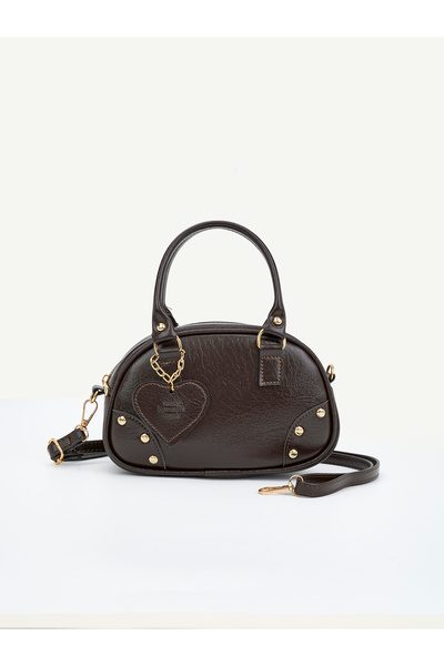 SHAKA Brown Shk 339 Faux Leather, Zippered, Trok, Heart Charm Detailed, Women...