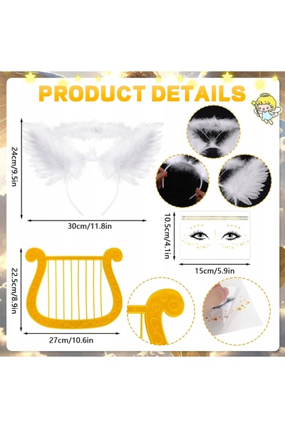 NO BRAND Costum de înger cu aripi, bentiță și tutu cu sclipici pentru femei, ...