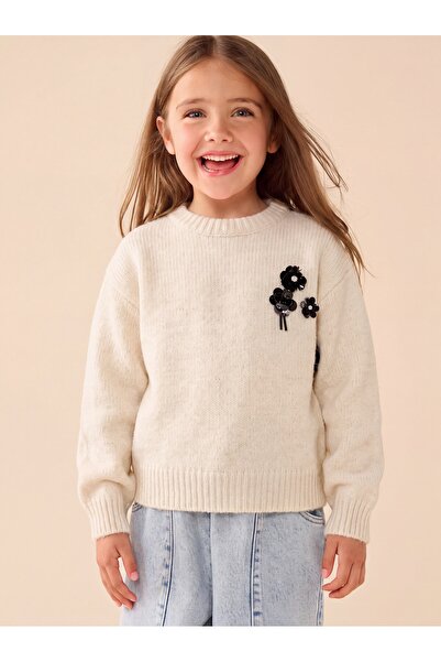 Tinymuyt Girl's Special Embroidered Detailed Sweater Beige