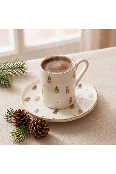 Aryıldız New Year Deer 2 Piece Single Coffee Cup Set 90 ml