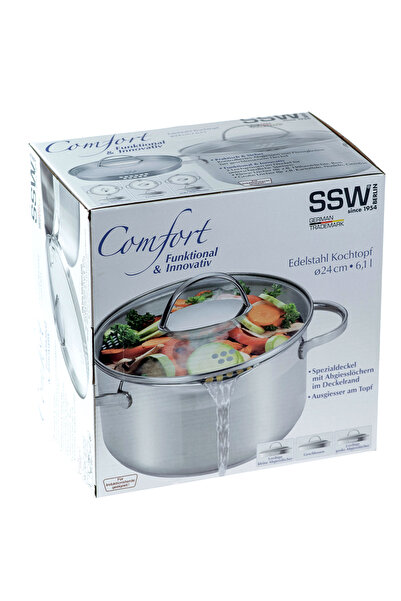 NO BRAND Oală tradițională 24cm COMFORT 6,1L SSW din oțel inoxidabil pentru i...
