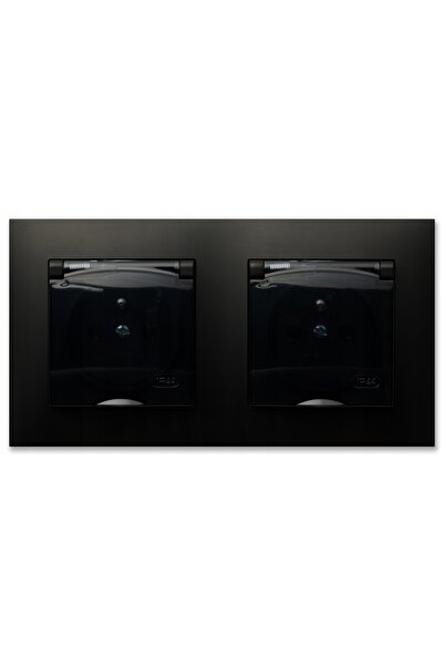 NO BRAND 2x Priză ermetică simplă IP44 cu ramă Ospel Aria Negru
