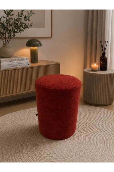 WOOLY LIFE Puf Tedy kumaş oturma pufu çok amaclı makyaj koltuğu kiremit