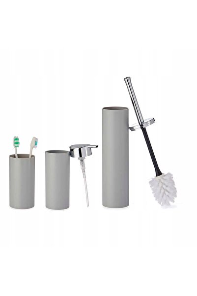 BERILO Set de baie: dozator de săpun, perie de toaletă, suport, 3 piese, gri