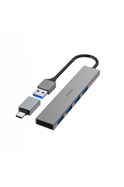 Hama HUB PREMIUM USB 3.2 + ADAPTOR USB-C, 4xUSB-A, ULTRA SUBȚIUNE, 5Gbit/s
