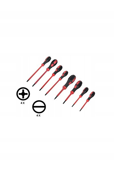 Lamex Set de șurubelnițe, cap plat și Phillips, 8 piese, izolate, rezistente.