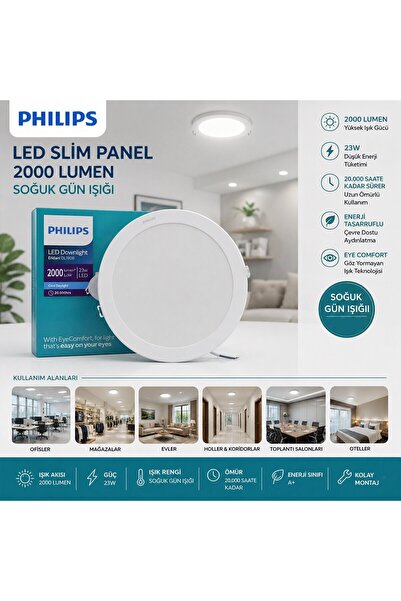 Philips LED Slim Panel 23W 2000LUMEN 20.000 Saat Ömür Yuvarlak Sıva Altı