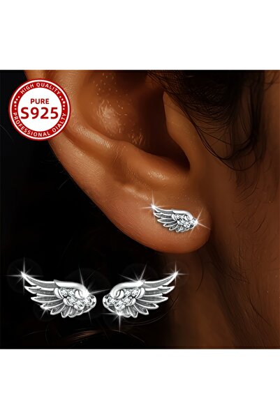 Choice Silvery Fashionable Ladies Earrings with Angel Feather Wings 1.12g 925...
