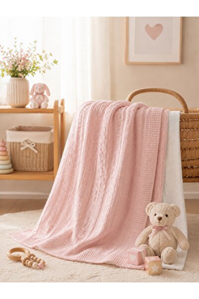 Pure Boutique Paturica bebe tricotata roz, imblanita, 85x100 cm, premium pent...