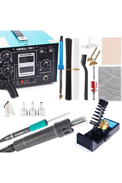 TECHREBAL Kit stație de lipit Yihua 706 II + cap de lipit + kit de sudură pla...