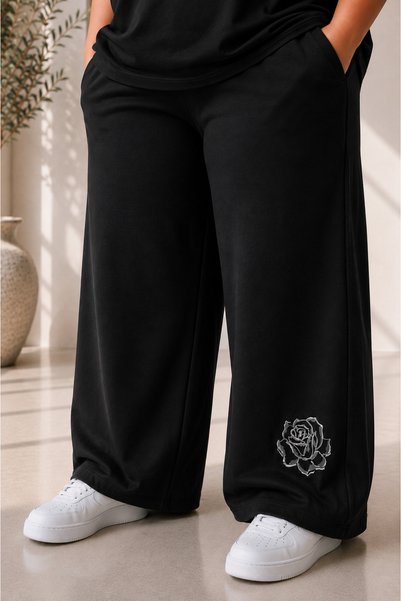 Rubonia Women's Plus Size Rose Print Oversize 2-Piece Tracksuit Set Wide Leg Crew Neck Comfortable Fit Casual XL 2XL 3XL 4XL 5XL 6XL 7XL 8XL