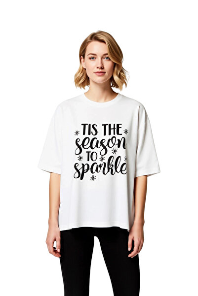 PayBuy تي شيرت نسائي كبير الحجم مطبوع عليه Season Sparkle بقصة مريحة وأكمام ق...