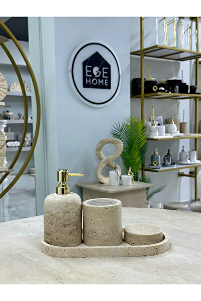 ege gross Decorative Travertine Natural 4-Piece Detailled Bathroom Set
