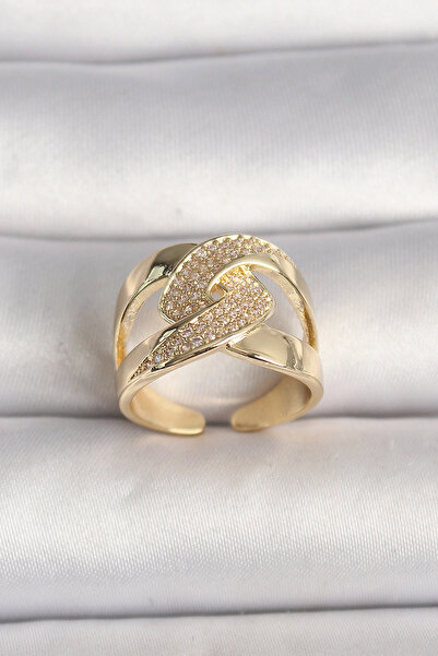 shopwave Brass Gold Color Adjustable Zircon Stone Women's Ring