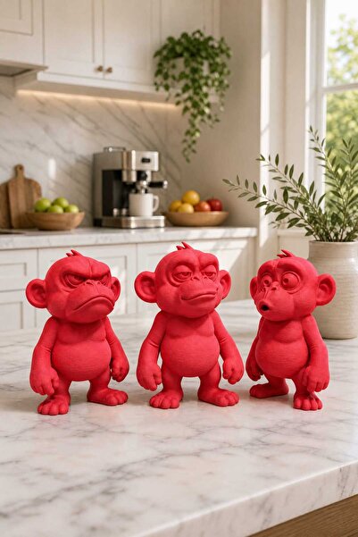 Dropcek eticaret Maymun Dostlar 3D Baskı Maymun Biblo Seti 3'lü | Dekoratif O...